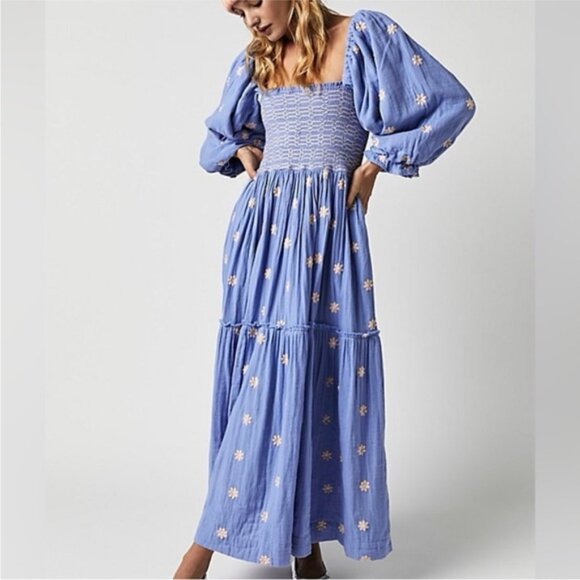 free people dahlia dress blue Dahlia Embroidered Maxi Dress by Free People in White, Size: M